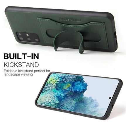 For Galaxy S20 Fierre Shann Full Coverage PU Leather Protective Case with Holder & Card Slot(Green)-garmade.com