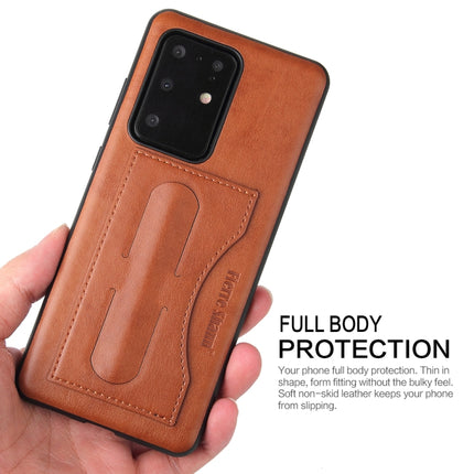For Galaxy S20 Ultra Fierre Shann Full Coverage PU Leather Protective Case with Holder & Card Slot(Brown)-garmade.com