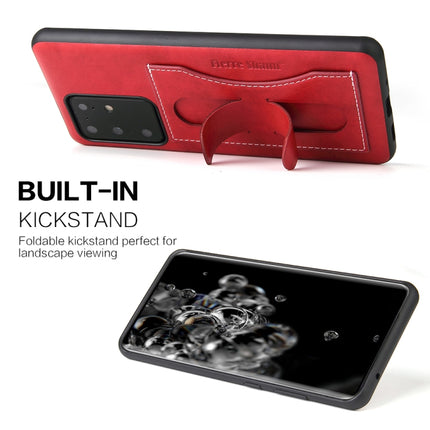 For Galaxy S20 Ultra Fierre Shann Full Coverage PU Leather Protective Case with Holder & Card Slot(Red)-garmade.com