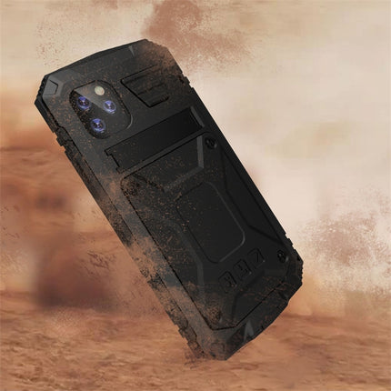 For iPhone 11 Shockproof Waterproof Dust-proof Metal + Silicone Protective Case with Holder(Black)-garmade.com
