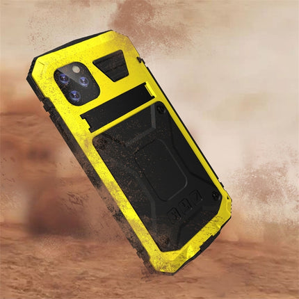 For iPhone 11 Shockproof Waterproof Dust-proof Metal + Silicone Protective Case with Holder(Yellow)-garmade.com
