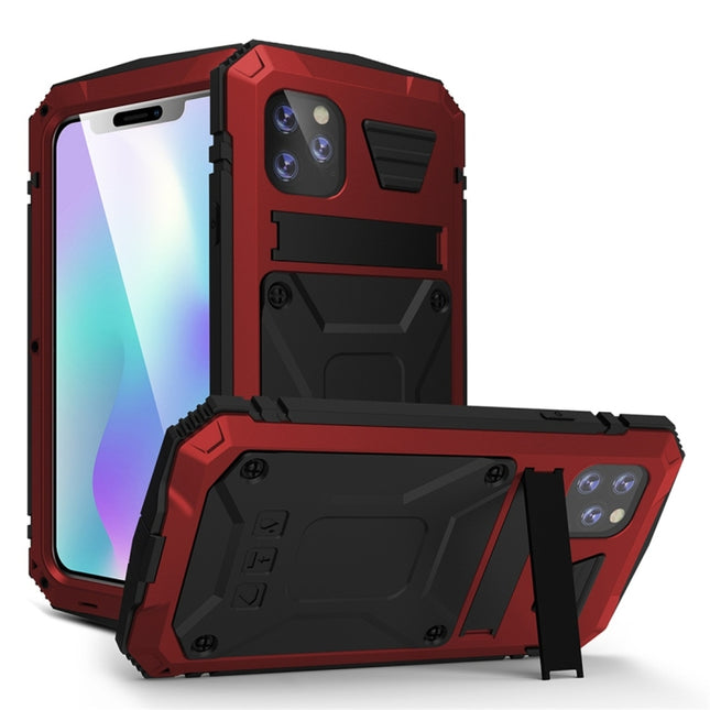 For iPhone 11 Pro Shockproof Waterproof Dust-proof Metal + Silicone Protective Case with Holder(Red)-garmade.com