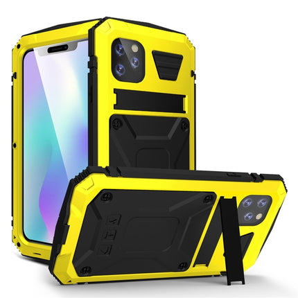 For iPhone 11 Pro Shockproof Waterproof Dust-proof Metal + Silicone Protective Case with Holder(Yellow)-garmade.com