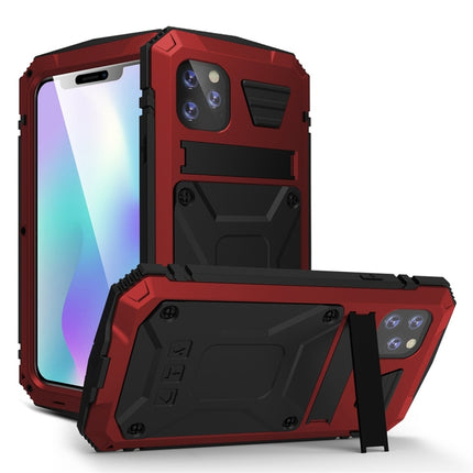 For iPhone 11 Pro Max Shockproof Waterproof Dust-proof Metal + Silicone Protective Case with Holder(Red)-garmade.com