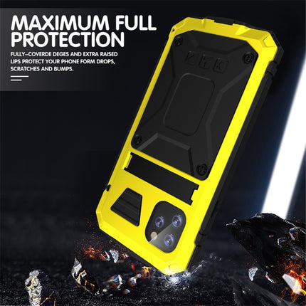 For iPhone 11 Pro Max Shockproof Waterproof Dust-proof Metal + Silicone Protective Case with Holder(Yellow)-garmade.com