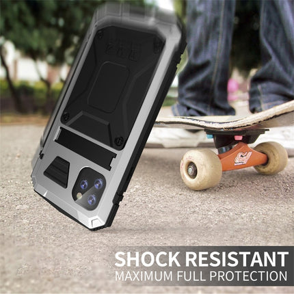 For iPhone 11 Pro Max Shockproof Waterproof Dust-proof Metal + Silicone Protective Case with Holder(Silver)-garmade.com
