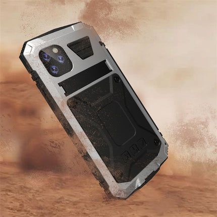 For iPhone 11 Pro Max Shockproof Waterproof Dust-proof Metal + Silicone Protective Case with Holder(Silver)-garmade.com