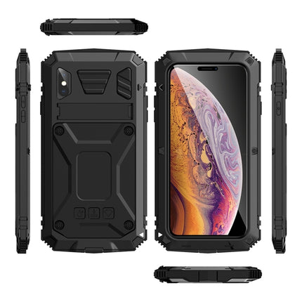 For iPhone XS Max Shockproof Waterproof Dust-proof Metal + Silicone Protective Case with Holder(Black)-garmade.com
