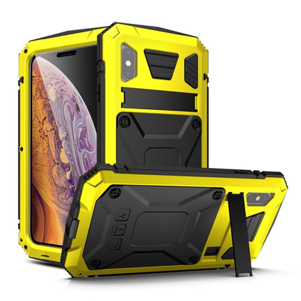 For iPhone XS Max Shockproof Waterproof Dust-proof Metal + Silicone Protective Case with Holder(Yellow)-garmade.com