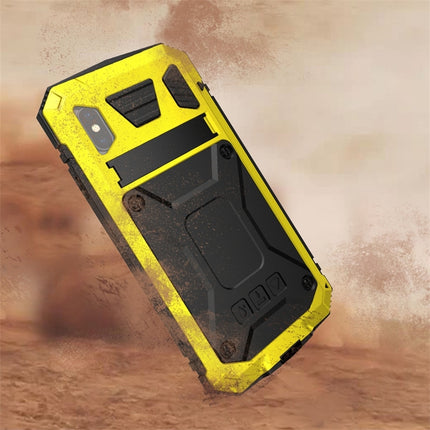 For iPhone XS Max Shockproof Waterproof Dust-proof Metal + Silicone Protective Case with Holder(Yellow)-garmade.com