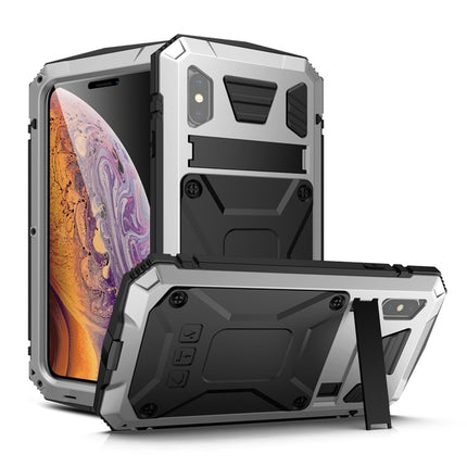 For iPhone XS Max Shockproof Waterproof Dust-proof Metal + Silicone Protective Case with Holder(Silver)-garmade.com