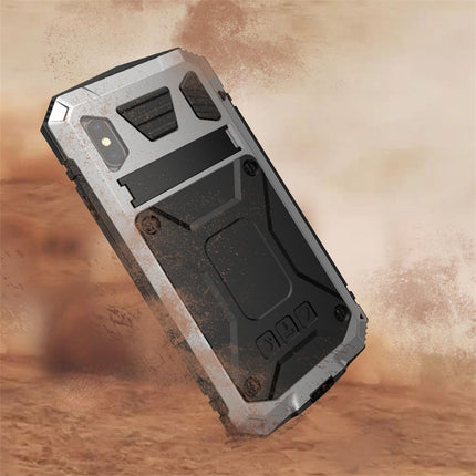 For iPhone XS Max Shockproof Waterproof Dust-proof Metal + Silicone Protective Case with Holder(Silver)-garmade.com