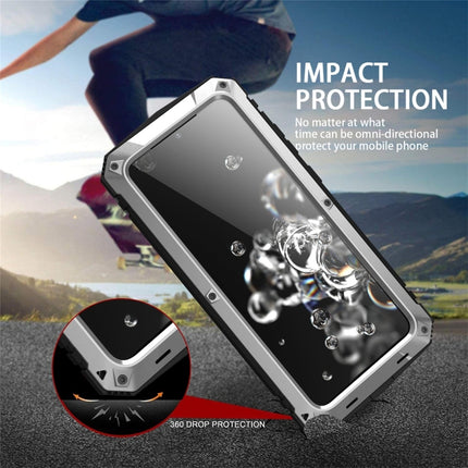 For Galaxy S20 Ultra Shockproof Waterproof Dust-proof Metal + Silicone Protective Case with Holder(Silver)-garmade.com