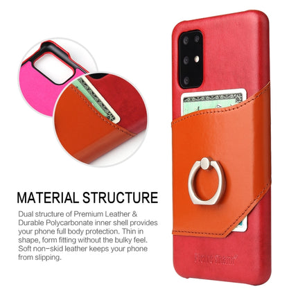 For Galaxy S20 Fierre Shann Oil Wax Texture Genuine Leather Back Cover Case with 360 Degree Rotation Holder & Card Slot(Red)-garmade.com