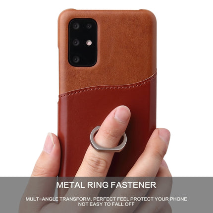 For Galaxy S20 Fierre Shann Oil Wax Texture Genuine Leather Back Cover Case with 360 Degree Rotation Holder & Card Slot(Brown)-garmade.com