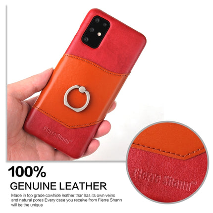 For Galaxy S20+ Fierre Shann Oil Wax Texture Genuine Leather Back Cover Case with 360 Degree Rotation Holder & Card Slot(Red)-garmade.com