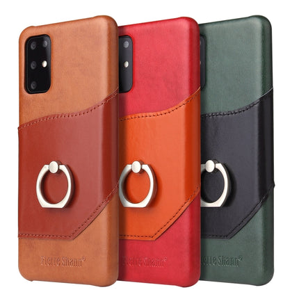 For Galaxy S20+ Fierre Shann Oil Wax Texture Genuine Leather Back Cover Case with 360 Degree Rotation Holder & Card Slot(Red)-garmade.com