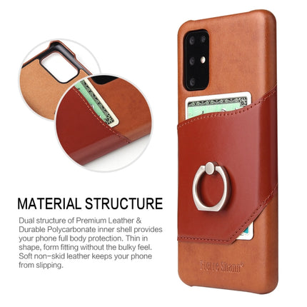 For Galaxy S20+ Fierre Shann Oil Wax Texture Genuine Leather Back Cover Case with 360 Degree Rotation Holder & Card Slot(Brown)-garmade.com