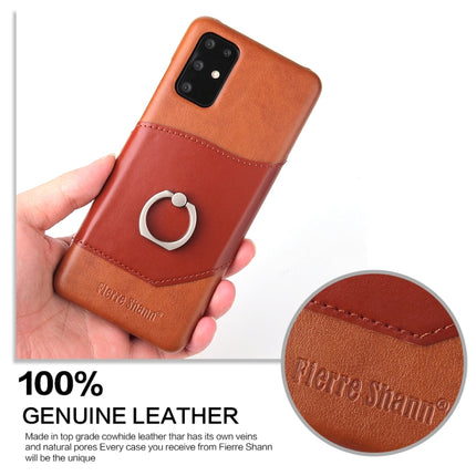 For Galaxy S20+ Fierre Shann Oil Wax Texture Genuine Leather Back Cover Case with 360 Degree Rotation Holder & Card Slot(Brown)-garmade.com