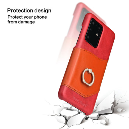 For Galaxy S20 Ultra Fierre Shann Oil Wax Texture Genuine Leather Back Cover Case with 360 Degree Rotation Holder & Card Slot(Red)-garmade.com