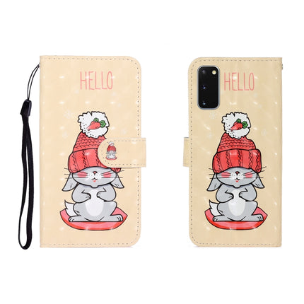 For Galaxy S20 3D Colored Drawing Horizontal Flip Leather Case with Holder & Card Slot & Wallet(White Rabbit)-garmade.com