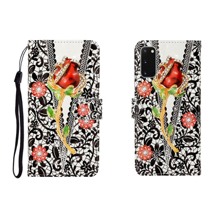 For Galaxy S20 3D Colored Drawing Horizontal Flip Leather Case with Holder & Card Slot & Wallet(Screw Rose Flower)-garmade.com