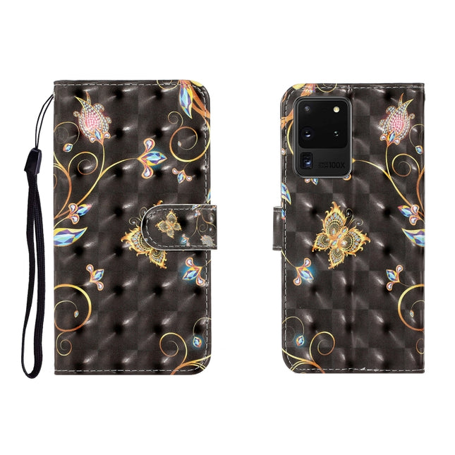 For Galaxy S20 Ultra 3D Colored Drawing Horizontal Flip Leather Case with Holder & Card Slot & Wallet(Black Butterfly)-garmade.com