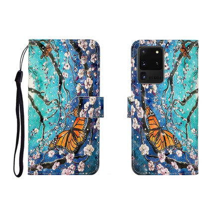 For Galaxy S20 Ultra 3D Colored Drawing Horizontal Flip Leather Case with Holder & Card Slot & Wallet(Purple Butterfly)-garmade.com