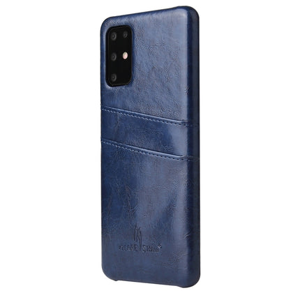 For Galaxy S20 Fierre Shann Retro Oil Wax Texture PU Leather Case with Card Slots(Blue)-garmade.com