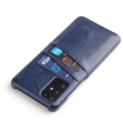 For Galaxy S20 Fierre Shann Retro Oil Wax Texture PU Leather Case with Card Slots(Blue)-garmade.com
