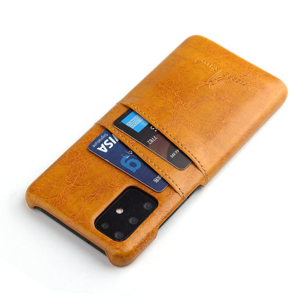 For Galaxy S20 Fierre Shann Retro Oil Wax Texture PU Leather Case with Card Slots(Yellow)-garmade.com