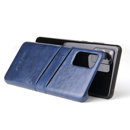 For Galaxy S20+ Fierre Shann Retro Oil Wax Texture PU Leather Case with Card Slots(Blue)-garmade.com