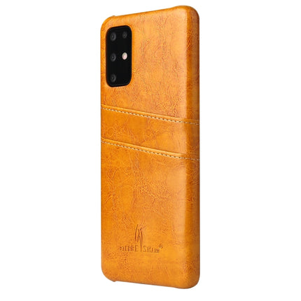 For Galaxy S20+ Fierre Shann Retro Oil Wax Texture PU Leather Case with Card Slots(Yellow)-garmade.com