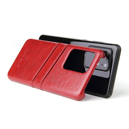 For Galaxy S20 Ultra Fierre Shann Retro Oil Wax Texture PU Leather Case with Card Slots(Red)-garmade.com