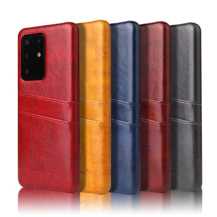 For Galaxy S20 Ultra Fierre Shann Retro Oil Wax Texture PU Leather Case with Card Slots(Red)-garmade.com