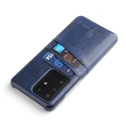 For Galaxy S20 Ultra Fierre Shann Retro Oil Wax Texture PU Leather Case with Card Slots(Blue)-garmade.com