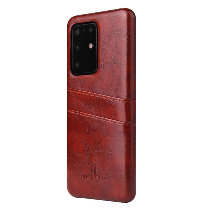 For Galaxy S20 Ultra Fierre Shann Retro Oil Wax Texture PU Leather Case with Card Slots(Brown)-garmade.com