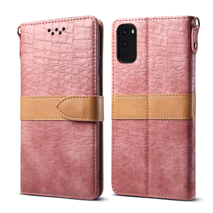 For Galaxy S20 Splicing Color Crocodile Texture PU Horizontal Flip Leather Case with Wallet & Holder & Card Slots & Lanyard(Pink)-garmade.com