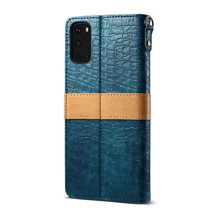 For Galaxy S20 Splicing Color Crocodile Texture PU Horizontal Flip Leather Case with Wallet & Holder & Card Slots & Lanyard(Blue)-garmade.com