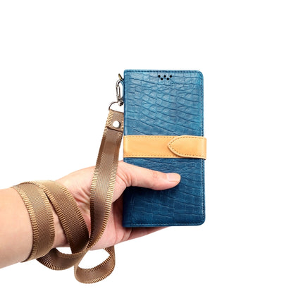 For Galaxy S20 Splicing Color Crocodile Texture PU Horizontal Flip Leather Case with Wallet & Holder & Card Slots & Lanyard(Blue)-garmade.com