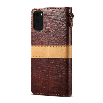 For Galaxy S20 Splicing Color Crocodile Texture PU Horizontal Flip Leather Case with Wallet & Holder & Card Slots & Lanyard(Brown)-garmade.com