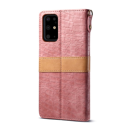 For Galaxy S20 Plus Splicing Color Crocodile Texture PU Horizontal Flip Leather Case with Wallet & Holder & Card Slots & Lanyard(Pink)-garmade.com
