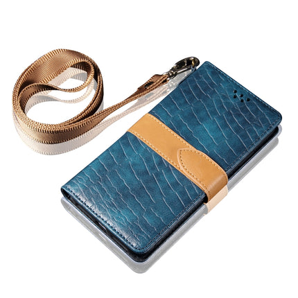 For Galaxy S20 Plus Splicing Color Crocodile Texture PU Horizontal Flip Leather Case with Wallet & Holder & Card Slots & Lanyard(Blue)-garmade.com