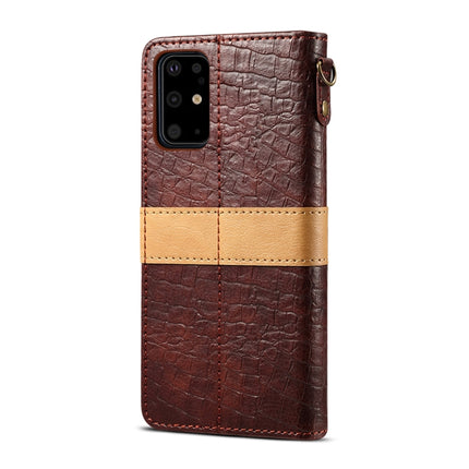 For Galaxy S20 Plus Splicing Color Crocodile Texture PU Horizontal Flip Leather Case with Wallet & Holder & Card Slots & Lanyard(Brown)-garmade.com