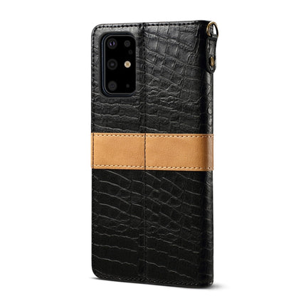 For Galaxy S20 Plus Splicing Color Crocodile Texture PU Horizontal Flip Leather Case with Wallet & Holder & Card Slots & Lanyard(Black)-garmade.com