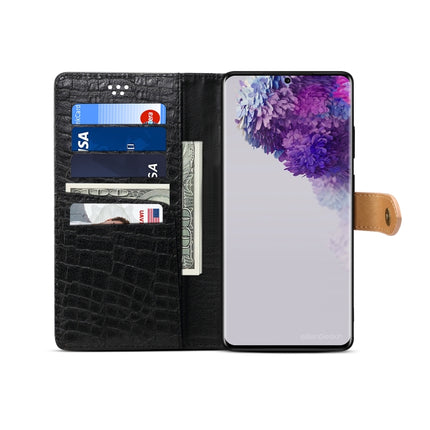 For Galaxy S20 Plus Splicing Color Crocodile Texture PU Horizontal Flip Leather Case with Wallet & Holder & Card Slots & Lanyard(Black)-garmade.com