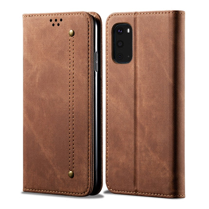 For Galaxy S20 Plus Denim Texture Casual Style Horizontal Flip Leather Case with Holder & Card Slots & Wallet(Brown)-garmade.com