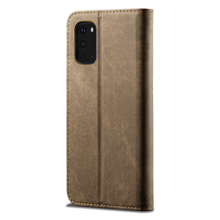 For Galaxy S20 Plus Denim Texture Casual Style Horizontal Flip Leather Case with Holder & Card Slots & Wallet(Khaki)-garmade.com
