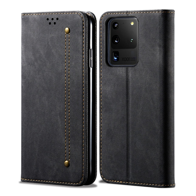 For Galaxy S20 Ultra Denim Texture Casual Style Horizontal Flip Leather Case with Holder & Card Slots & Wallet(Black)-garmade.com