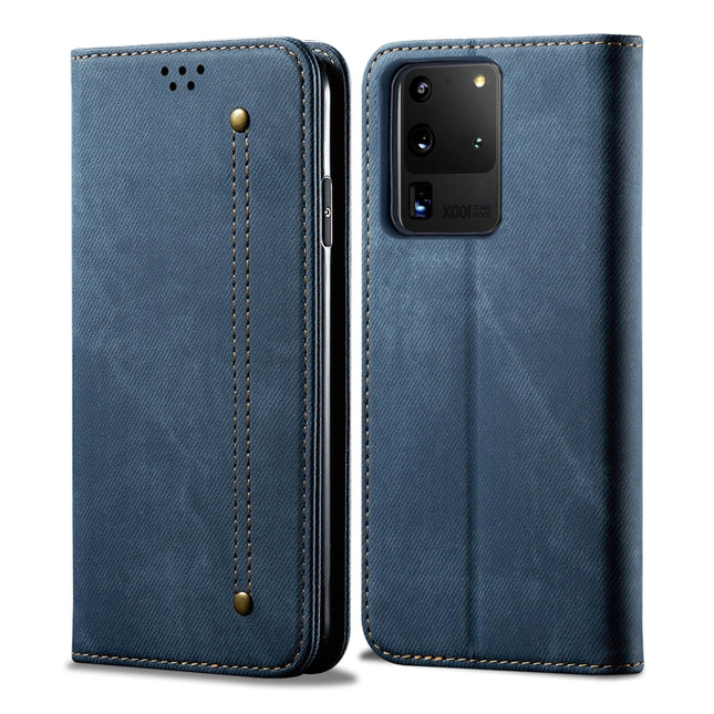 For Galaxy S20 Ultra Denim Texture Casual Style Horizontal Flip Leather Case with Holder & Card Slots & Wallet(Blue)-garmade.com